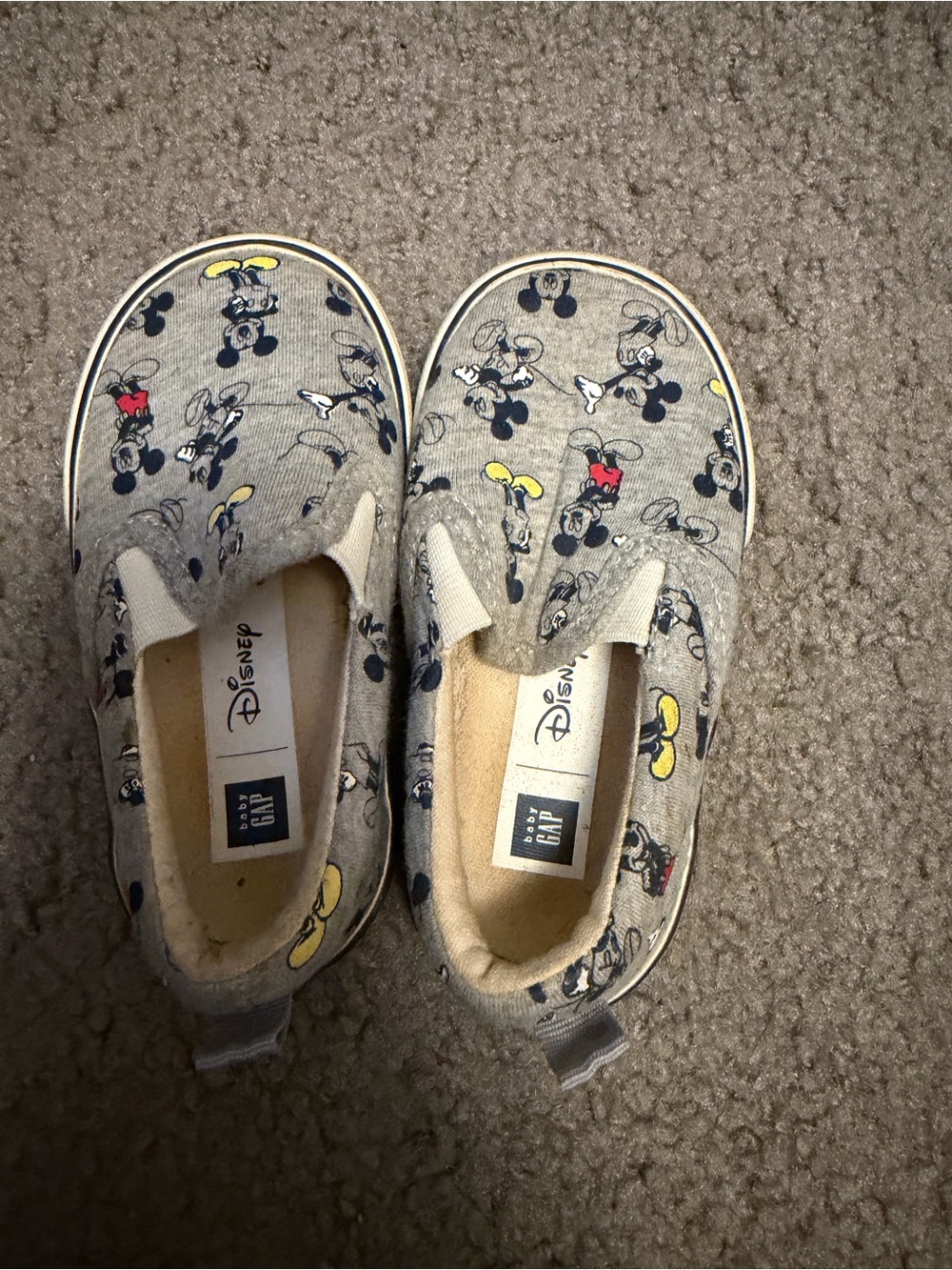 Disney Grey Kids Slip-On Sneakers with Mickey Print and Yellow & Red Accents